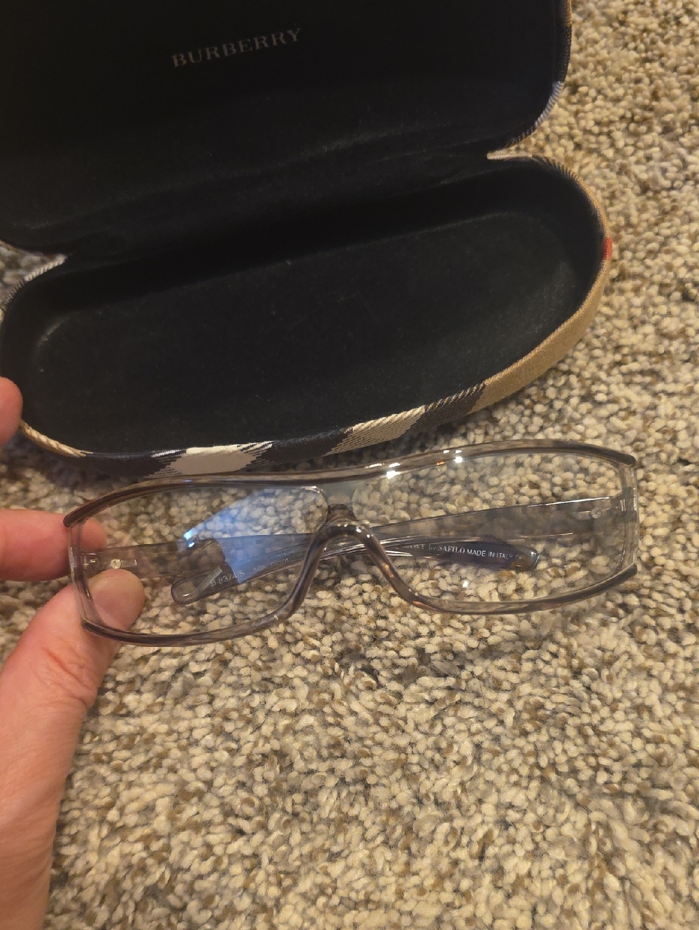 Burberry Smoky Gray Rectangular Clear Lens Glasses with Signature Case